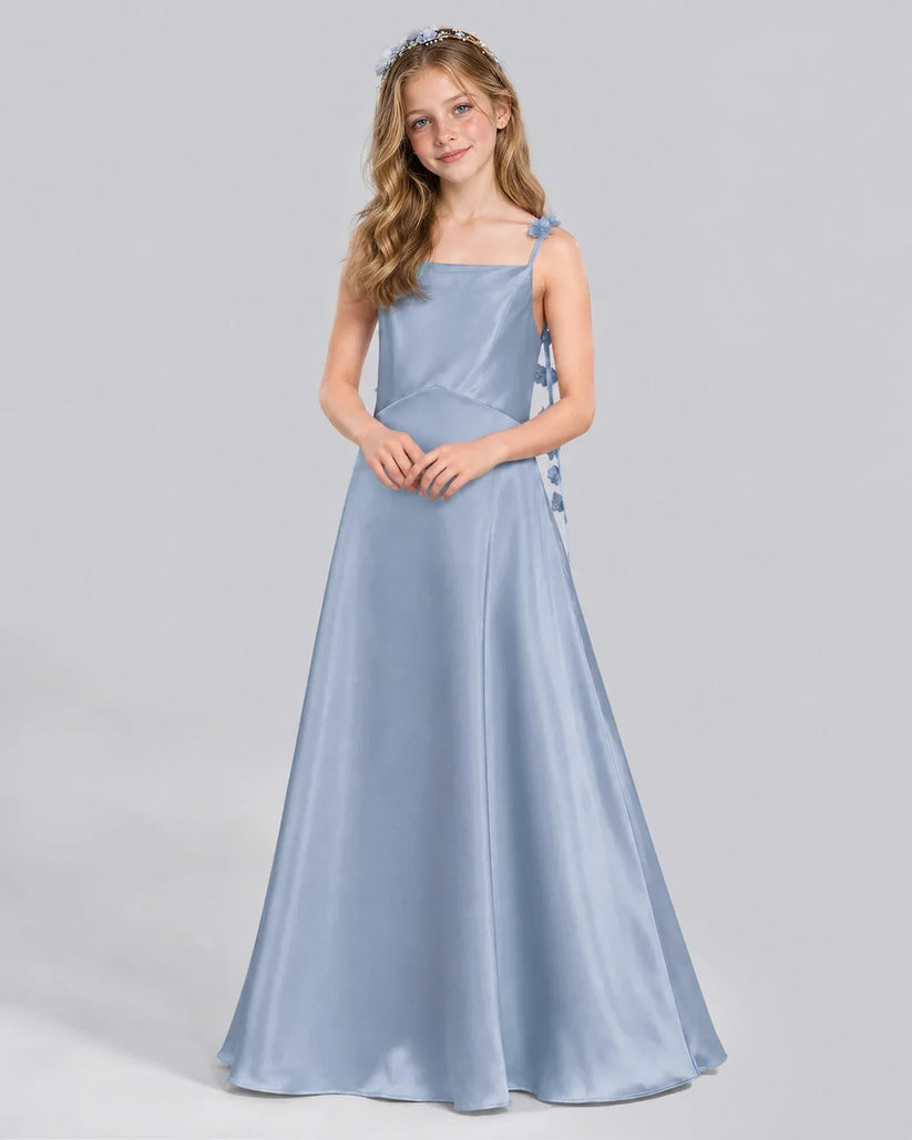 Dusty Blue A-line Junior Bridesmaid Dress Pose [Shared]