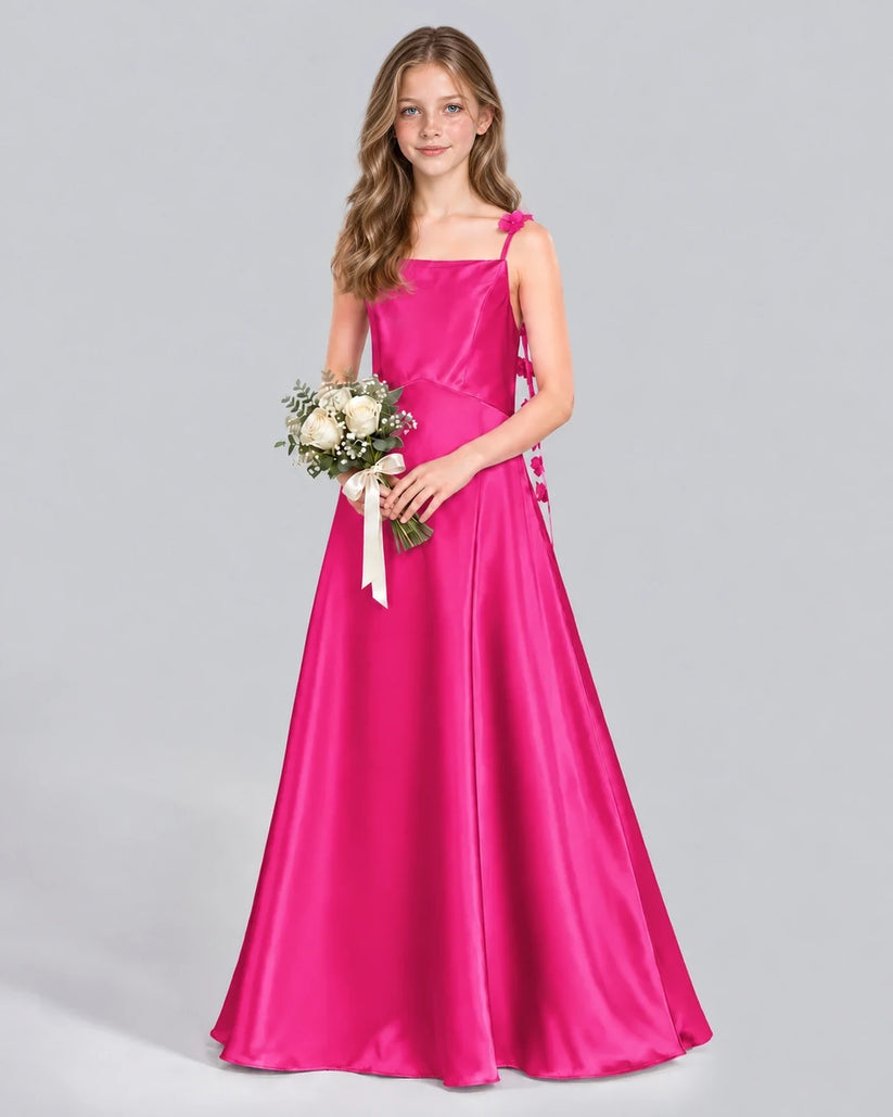 Hot Pink A-line Junior Bridesmaid Dress Front