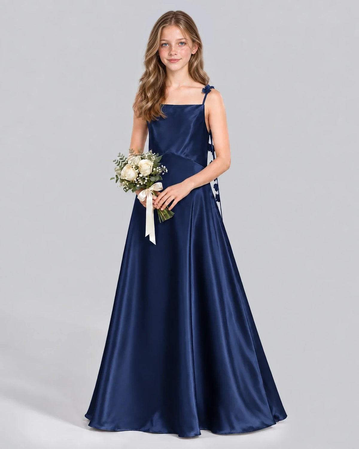 Navy Blue A-line Junior Bridesmaid Dress Front