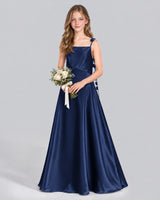 Navy Blue A-line Junior Bridesmaid Dress Front