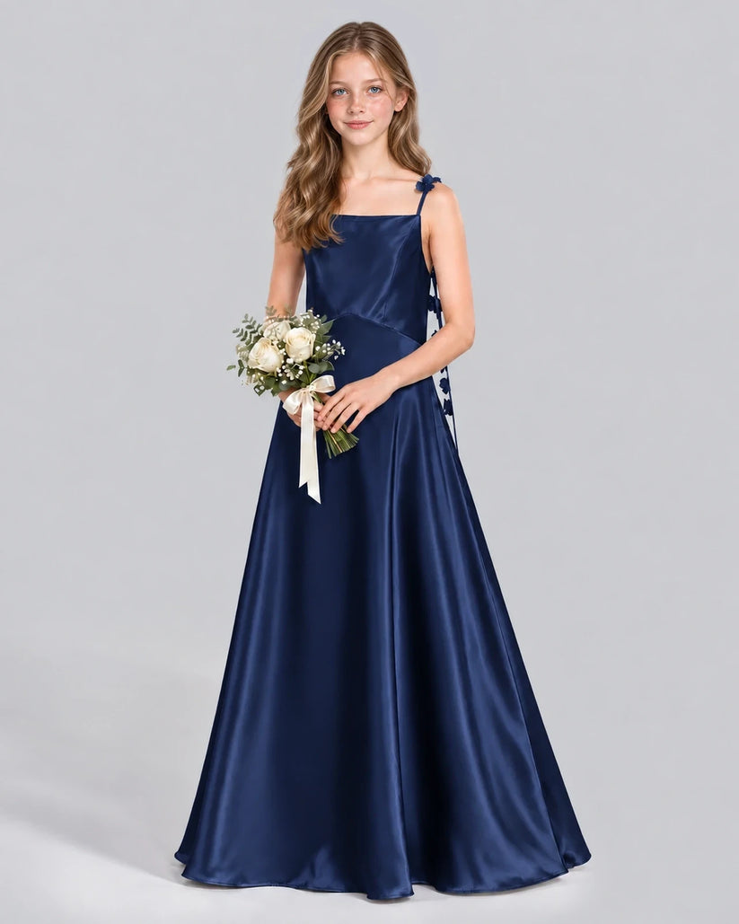 Navy Blue A-line Junior Bridesmaid Dress Front
