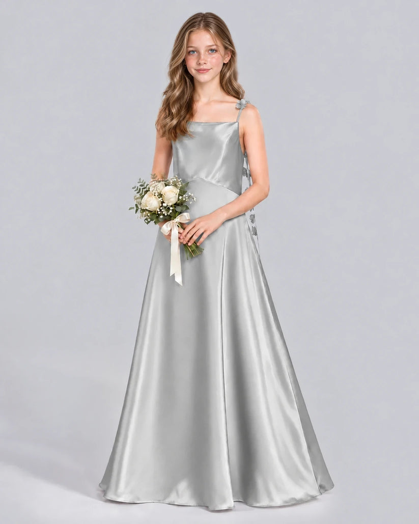 Silver A-line Junior Bridesmaid Dress Front