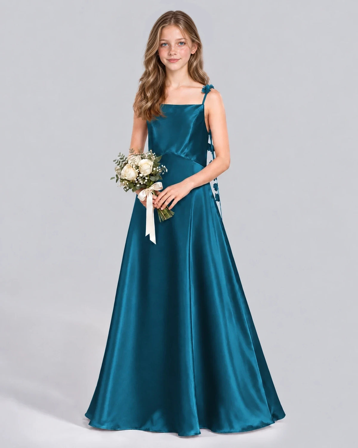 Teal A-line Junior Bridesmaid Dress Front