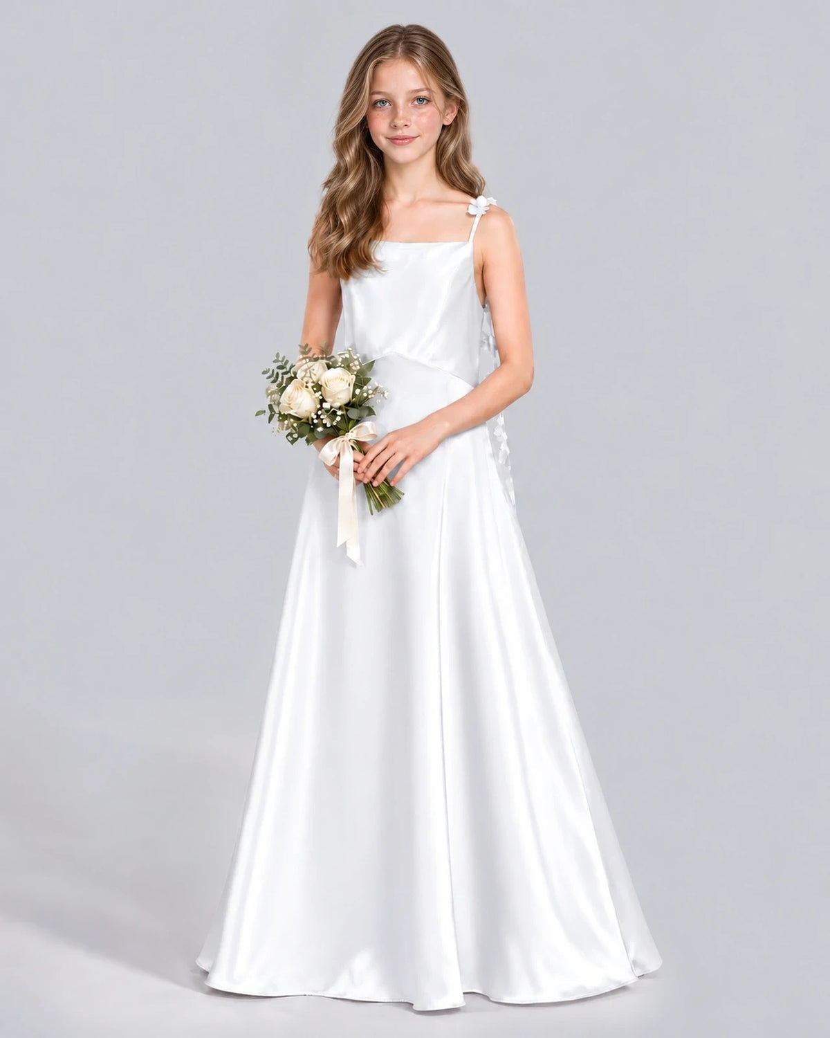 White A-line Junior Bridesmaid Dress Front