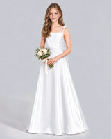 White A-line Junior Bridesmaid Dress Front