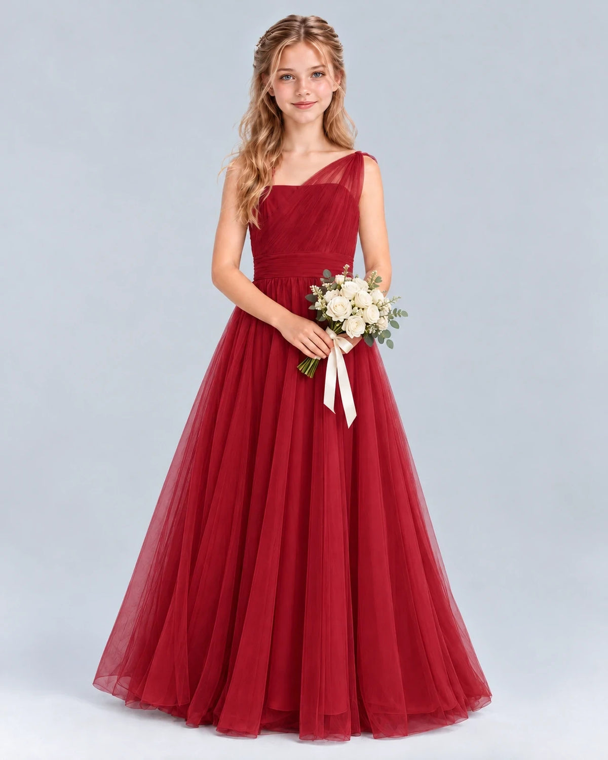 Burgundy Ball Gown Junior Bridesmaid Dress Front