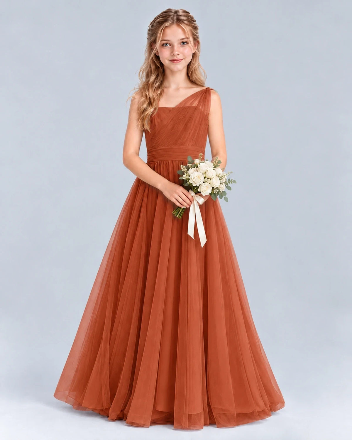 Burnt Orange Ball Gown Junior Bridesmaid Dress Front