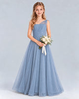 Dusty Blue Ball Gown Junior Bridesmaid Dress Front