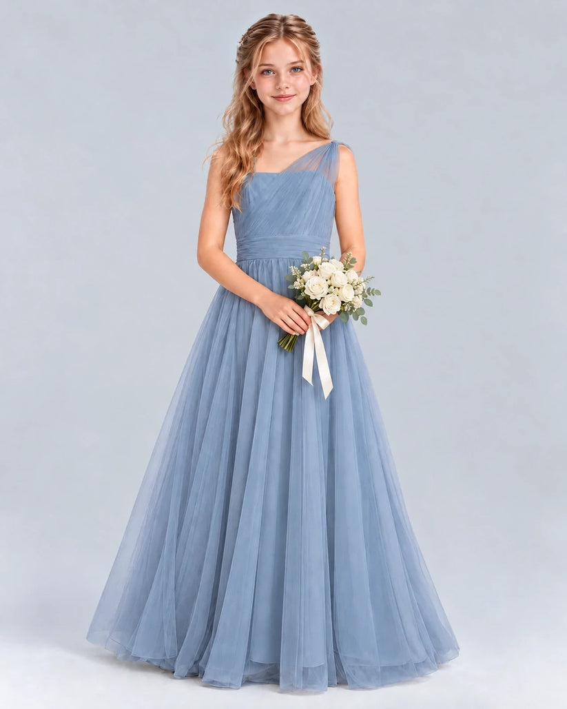 Dusty Blue Ball Gown Junior Bridesmaid Dress Front