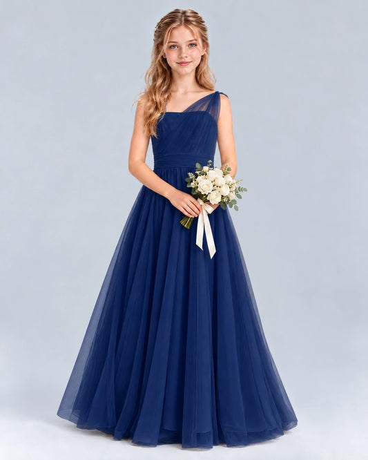 Navy Blue Ball Gown Junior Bridesmaid Dress Front