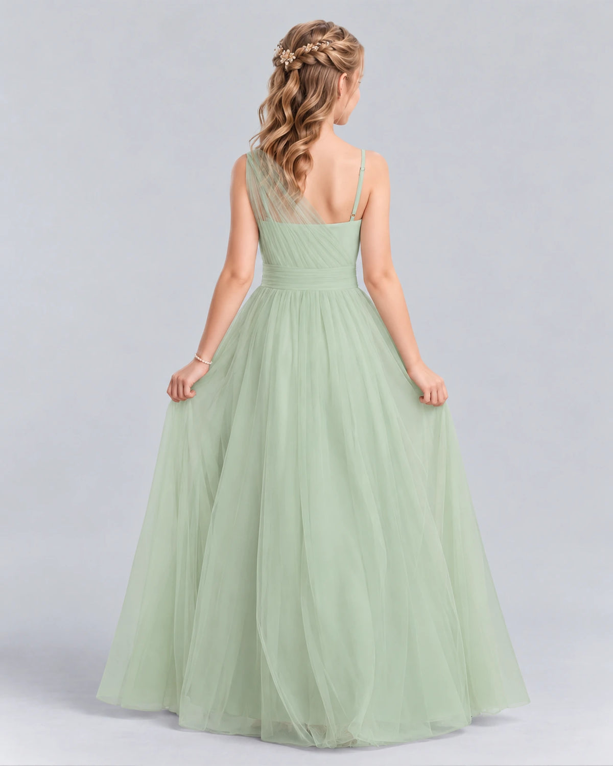 Sage Green Ball Gown Junior Bridesmaid Dress Back [Shared]