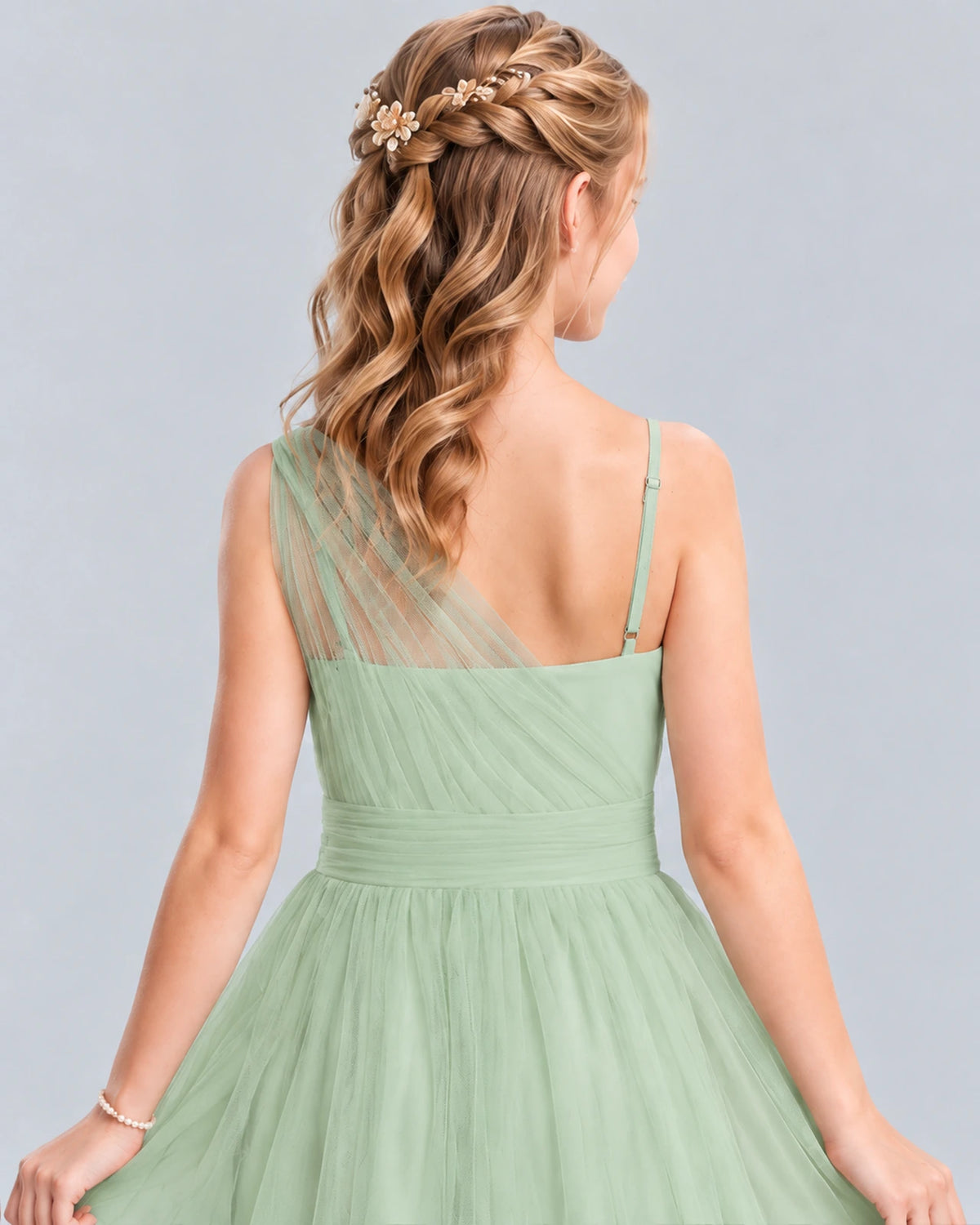 Sage Green Ball Gown Junior Bridesmaid Dress Back_Detail [Shared]