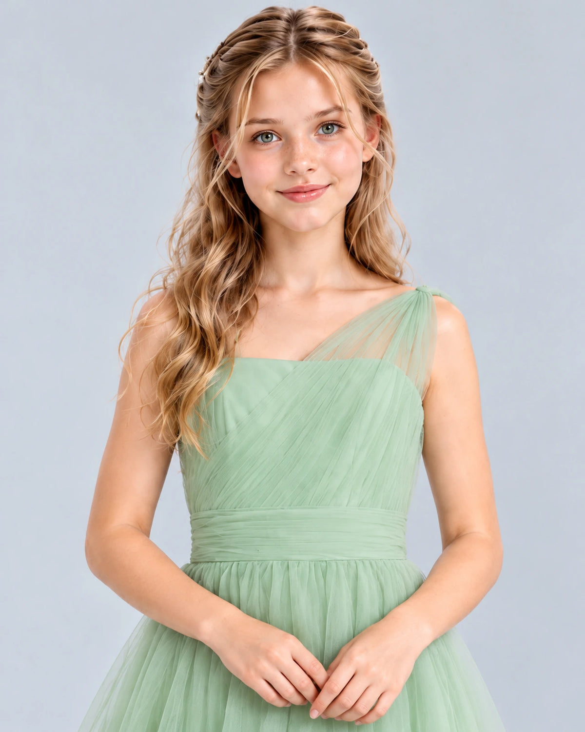 Sage Green Ball Gown Junior Bridesmaid Dress Detail [Shared]