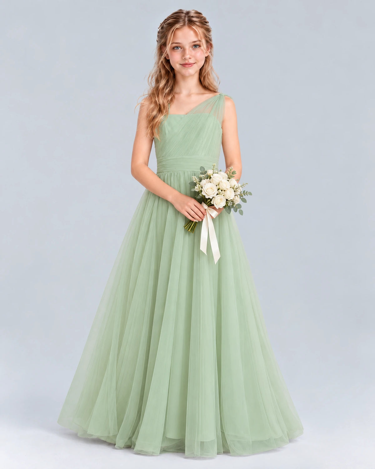 Sage Green Ball Gown Junior Bridesmaid Dress Front