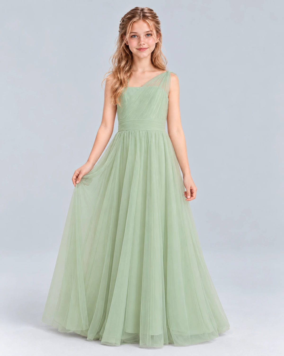 Sage Green Ball Gown Junior Bridesmaid Dress Pose [Shared]