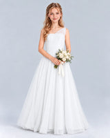 White Ball Gown Junior Bridesmaid Dress Front