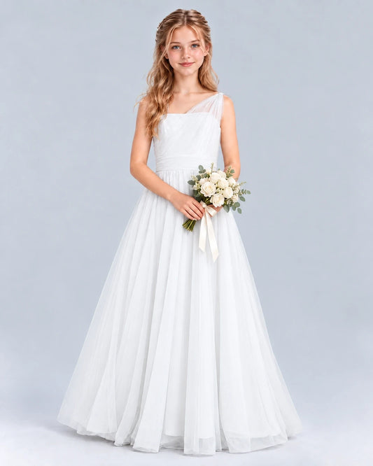 White Ball Gown Junior Bridesmaid Dress Front