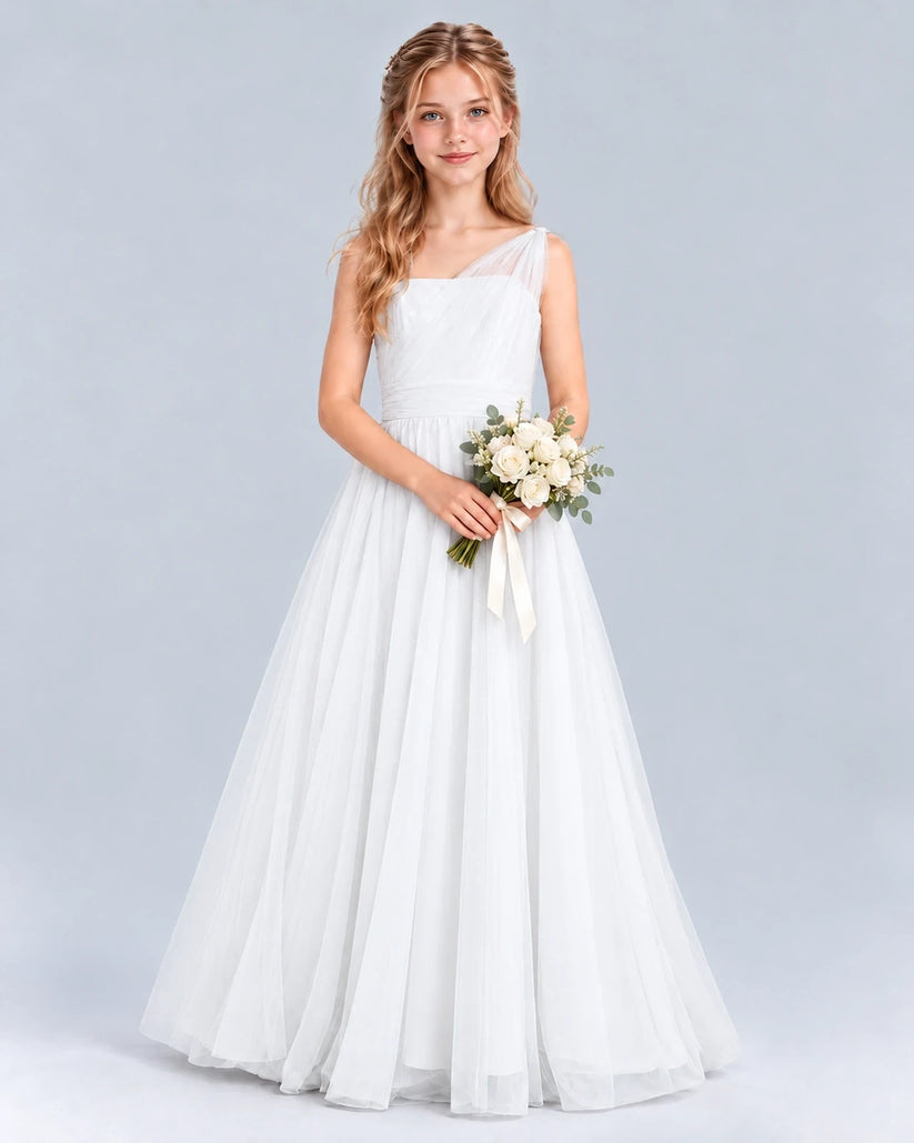 White Ball Gown Junior Bridesmaid Dress Front