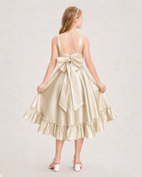 Champagne Satin A-Line Junior Bridesmaid Dresses Back View