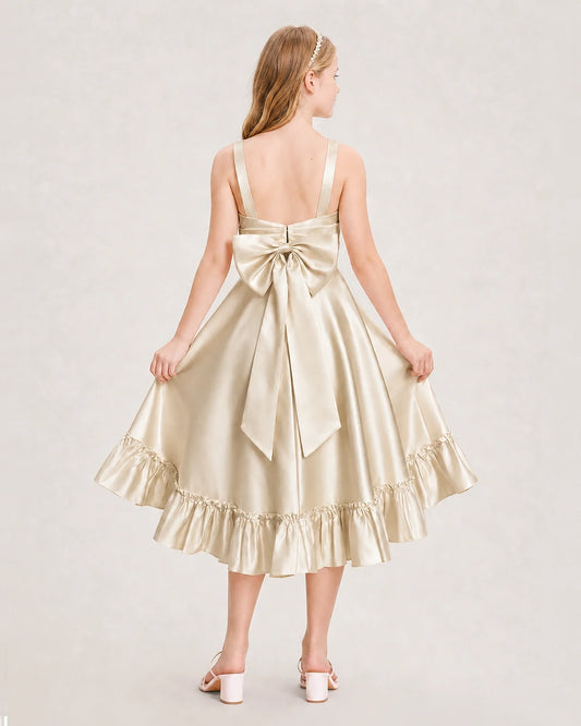 Champagne Satin A-Line Junior Bridesmaid Dresses Back View