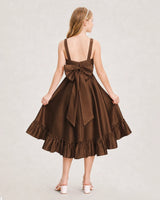 Chocolate Satin Bow Junior Bridesmaid Dresses Back View
