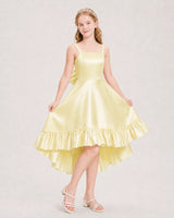 Daffodil satin high-low hem junior bridesmaid dress