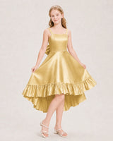 Gold Satin High-Low Junior Bridesmaid Dresses