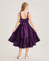 Grape Satin A-Line Junior Bridesmaid Dresses Back View