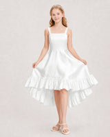 Ivory Satin High-Low Junior Bridesmaid Dresses Front View