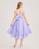 Lavender Satin Bow Junior Bridesmaid Dresses Back View