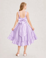 Lilac satin a-line junior bridesmaid dress, Back View
