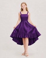 Purple Satin High Low Junior Bridesmaid Dresses Front View