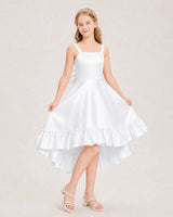 White Satin High-Low Junior Bridesmaid Dresses