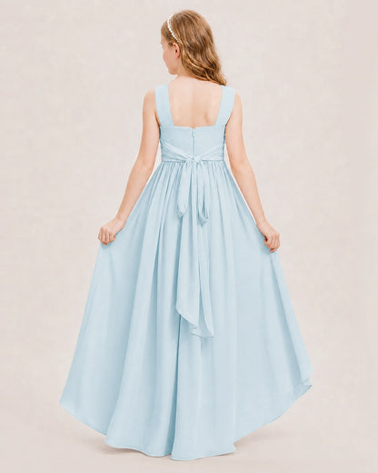 Dideyttawl V-Neck Ruched Chiffon Junior Bridesmaid Dress