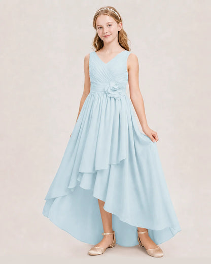 Dideyttawl V-Neck Ruched Chiffon Junior Bridesmaid Dress