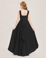 Black chiffon A-line junior bridesmaid dress, Back View