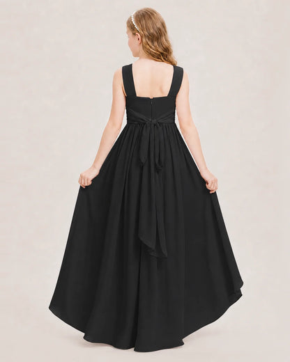 Dideyttawl V-Neck Ruched Chiffon Junior Bridesmaid Dress