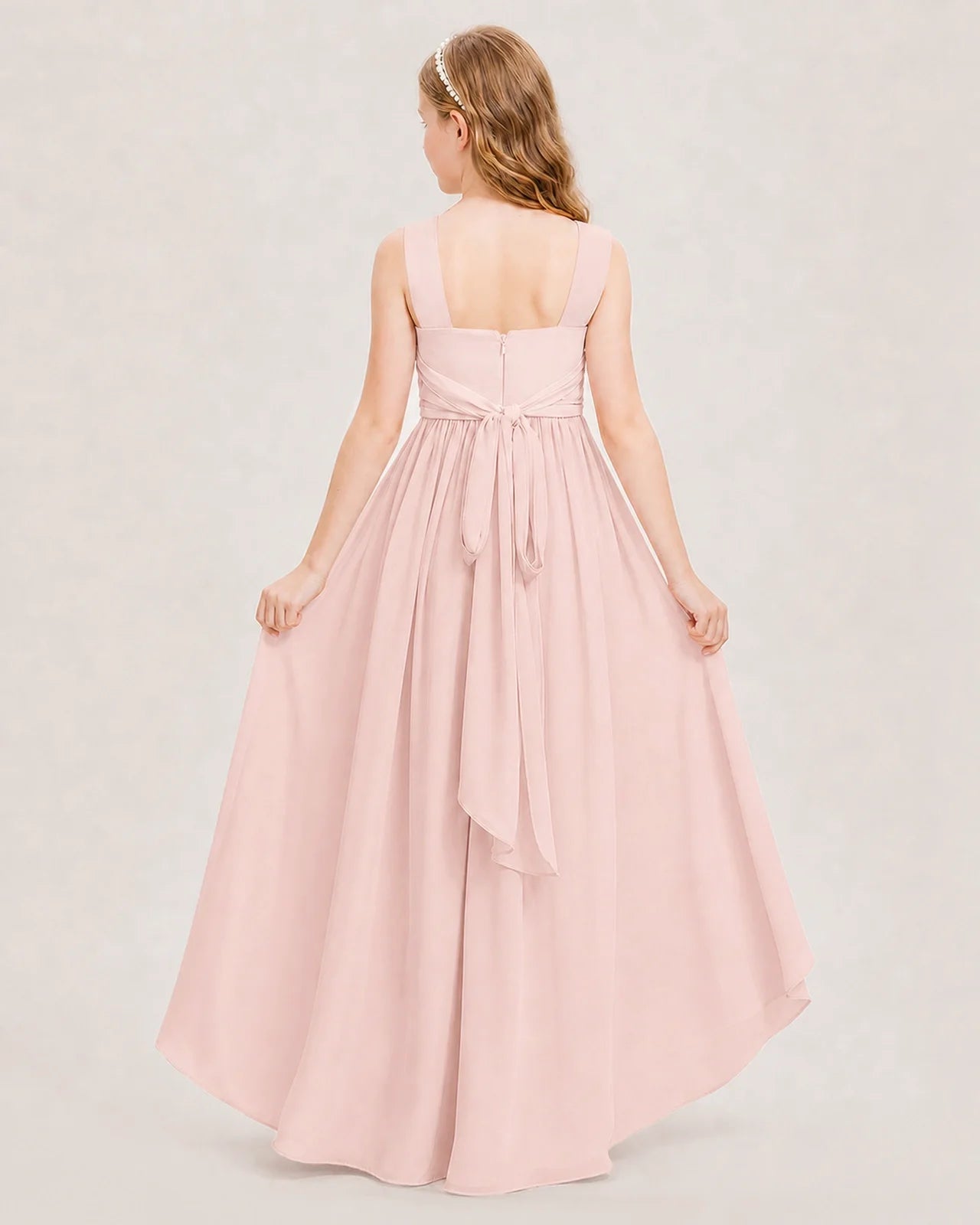 Dideyttawl V-Neck Ruched Chiffon Junior Bridesmaid Dress