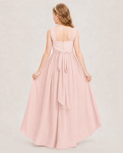 Dideyttawl V-Neck Ruched Chiffon Junior Bridesmaid Dress