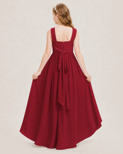 Dideyttawl V-Neck Ruched Chiffon Junior Bridesmaid Dress