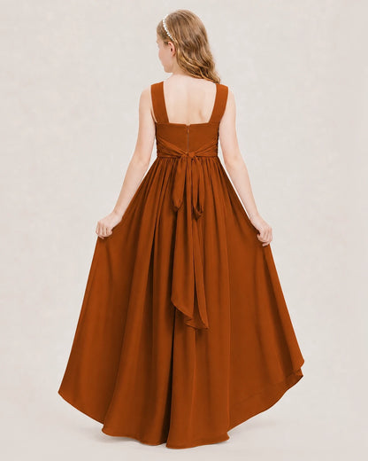 Dideyttawl V-Neck Ruched Chiffon Junior Bridesmaid Dress