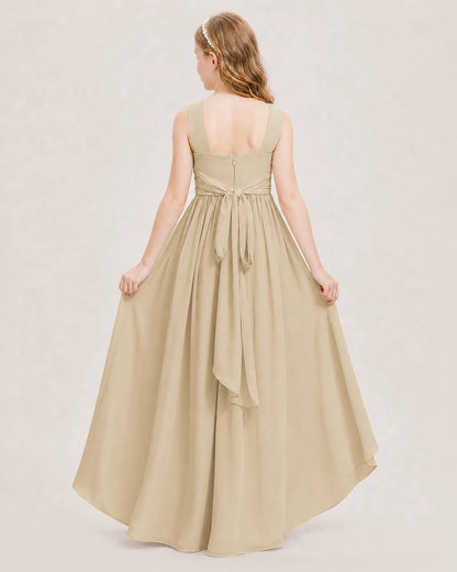 Dideyttawl V-Neck Ruched Chiffon Junior Bridesmaid Dress