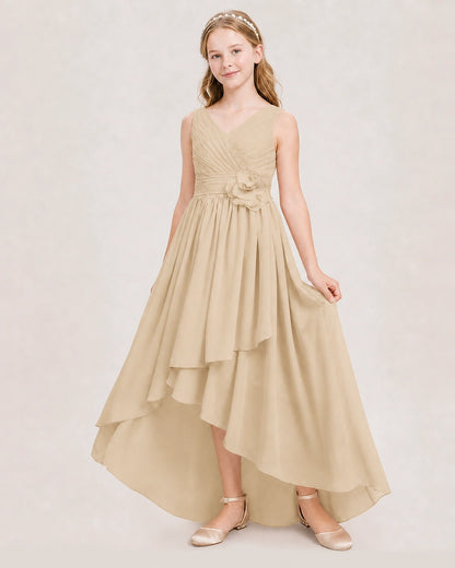 Dideyttawl V-Neck Ruched Chiffon Junior Bridesmaid Dress