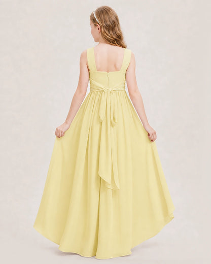 Dideyttawl V-Neck Ruched Chiffon Junior Bridesmaid Dress