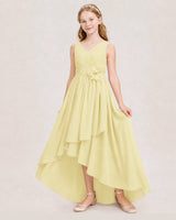 Daffodil Chiffon High Low Junior Bridesmaid Dresses Front View