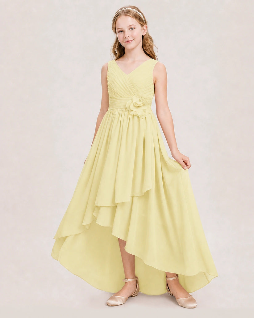 Daffodil Chiffon High Low Junior Bridesmaid Dresses Front View