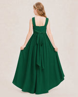 Dark Green Chiffon A-Line Junior Bridesmaid Dresses Back View