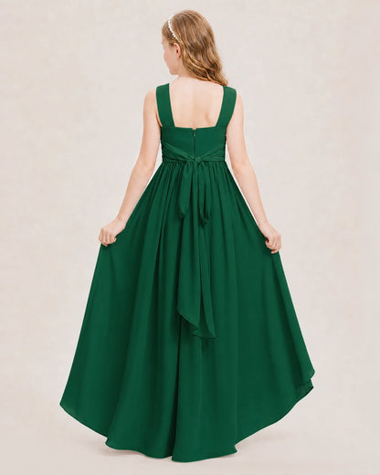 Dideyttawl V-Neck Ruched Chiffon Junior Bridesmaid Dress