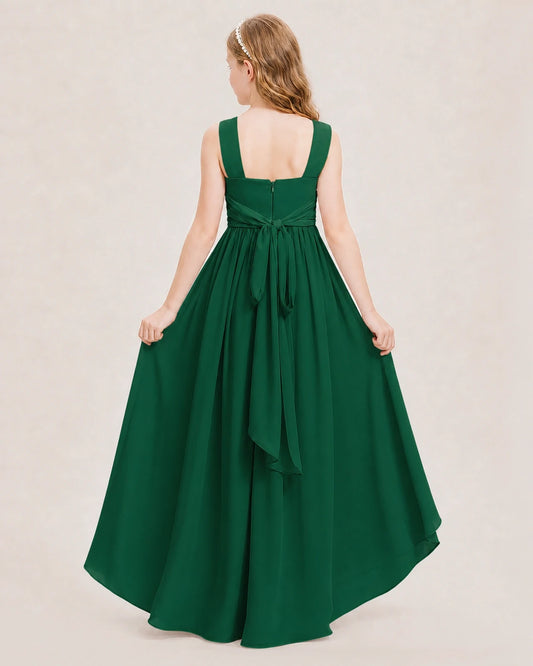 Dark Green Chiffon A-Line Junior Bridesmaid Dresses Back View