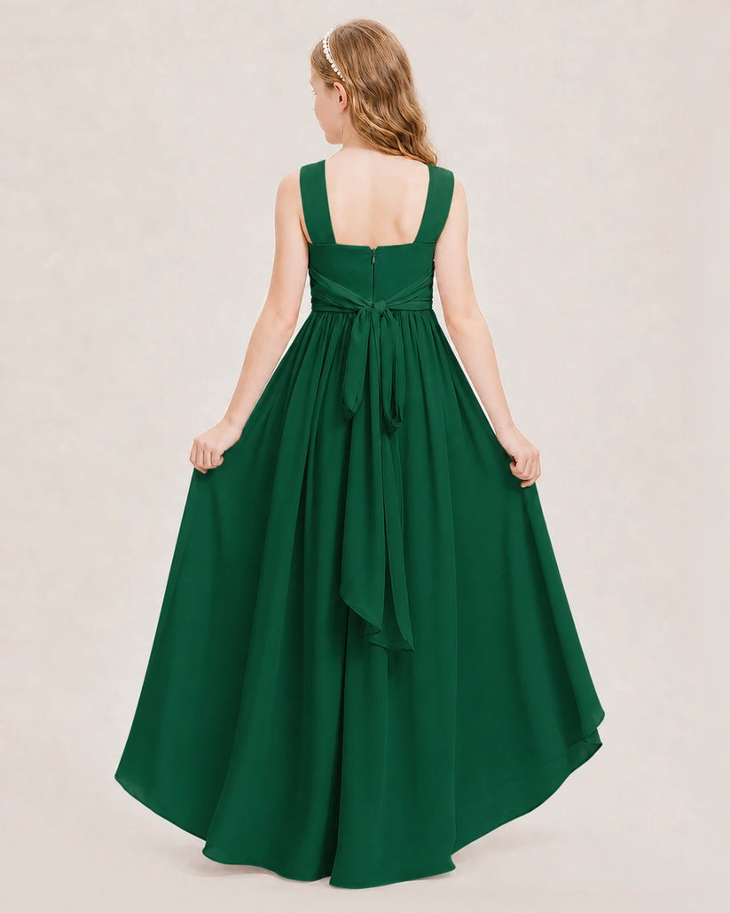 Dark Green Chiffon A-Line Junior Bridesmaid Dresses Back View
